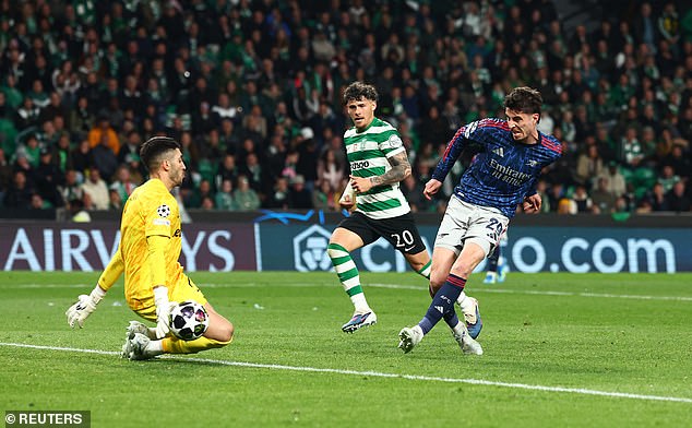 It was Viktor Gyokeres' clever run late on in Lisbon that drew both centre backs away from Kai Havertz (right), so the German could slot in a winning goal for Arsenal