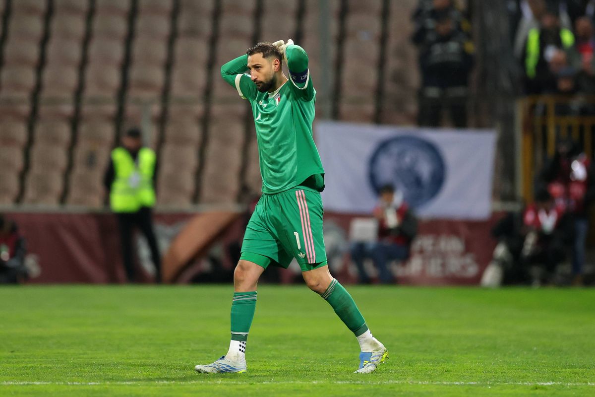 Gianluigi Donnarumma of Italy reacts during the FIFA World Cup 2026 European Qualifiers KO play-offs match between Bosnia & Herzegovina and Italy