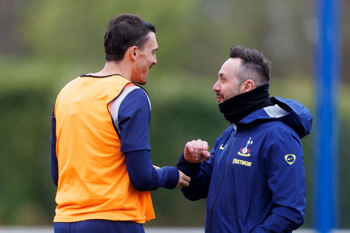 Roberto De Zerbi, right, has been tipped to make a big impression at Tottenham Hotspur 
