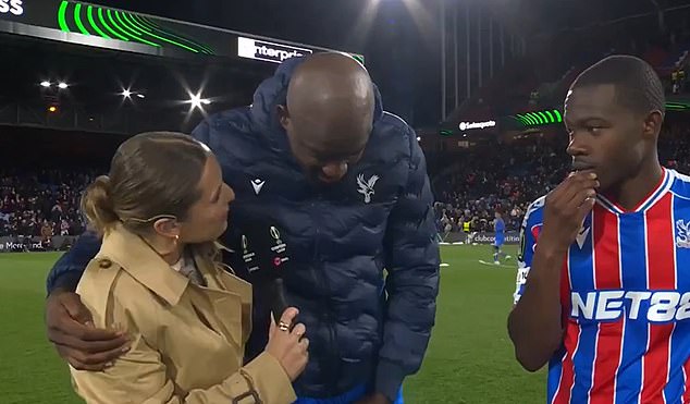 Jean-Philippe Mateta was seen with his arm around TNT Sports Reporter Olivia Buzaglo during a post-match interview after Crystal Palace's 3-0 win over Fiorentina