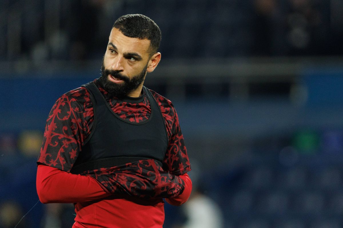 Paris, France - April 8: Mohamed Salah of Liverpool FC warms up prior to the UEFA Champions League 2025/26 Quarter-Final First Leg match between Paris Saint-Germain FC and Liverpool FC at Parc des Princes on April 8, 2026 in Paris, France. (Photo by Tnani Badreddine/DeFodi Images/DeFodi via Getty Images)