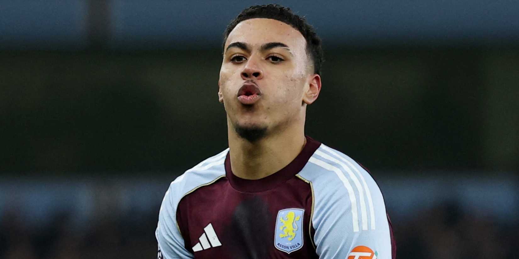 Aston Villa's Morgan Rogers celebrates scoring vs Man utd