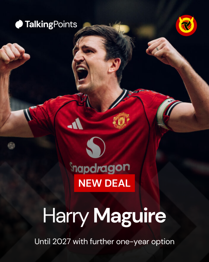 Harry Maguire celebrates during the Premier League match between Manchester United and Manchester City at Old Trafford in 2026 in Manchester, England.