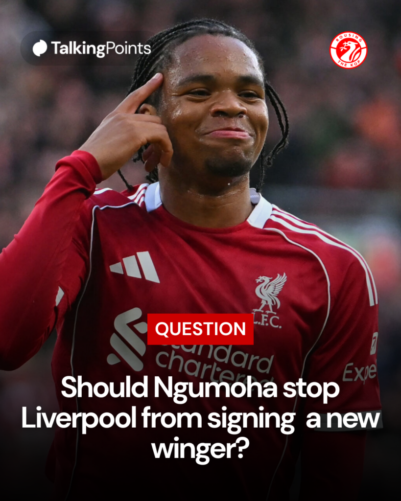 Rio Ngumoha celebrates after scoring for Liverpool during their Premier League match against Fulham at Anfield (Credit: Getty Images/ANDY BUCHANAN /AFP).