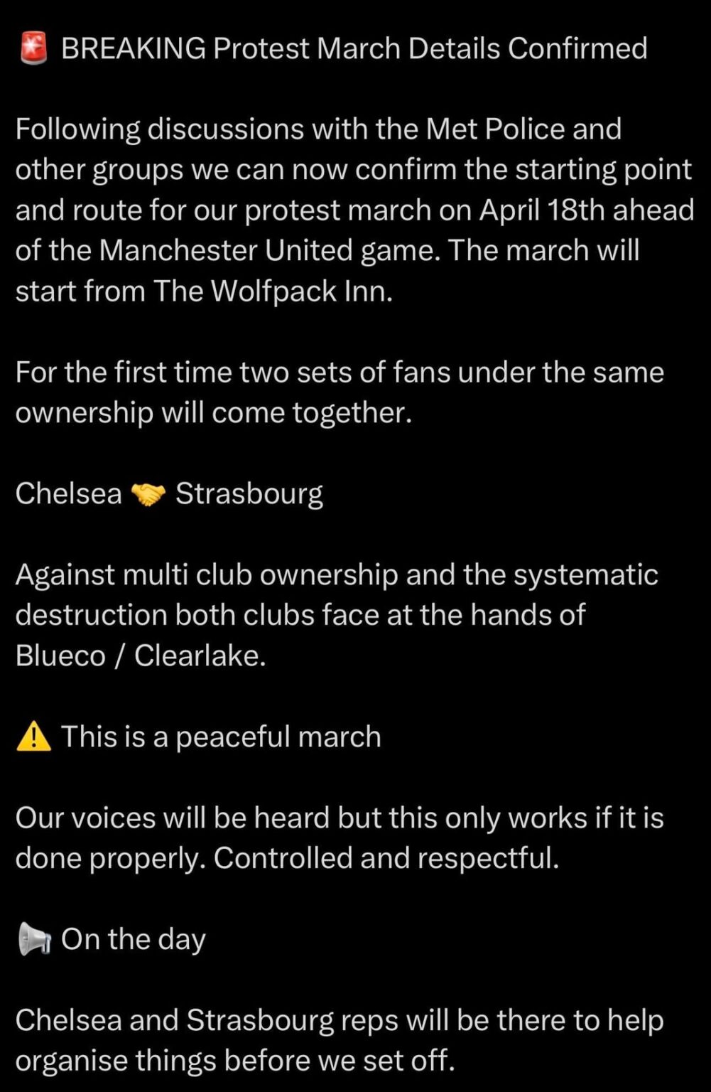 NotaProjextCFC: Announce Protest Details for April 18th ahead of the Manchester United game