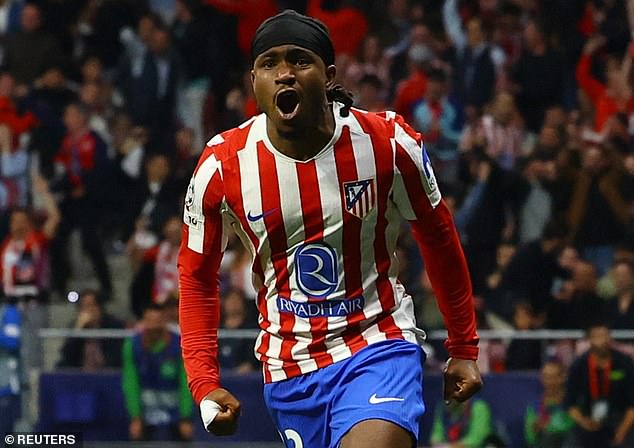 Ademola Lookman celebrates his goal which sent Atletico Madrid through to the last four