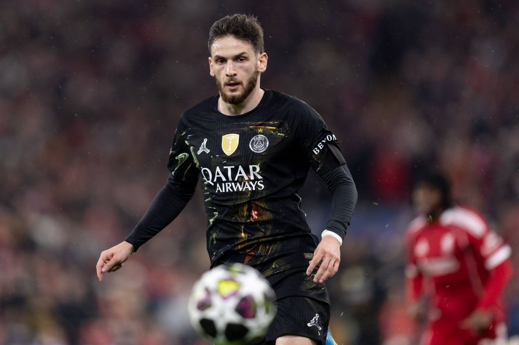 Khvicha Kvaratskhelia in action during the Champions League quarterfinal Second Leg match against Liverpool