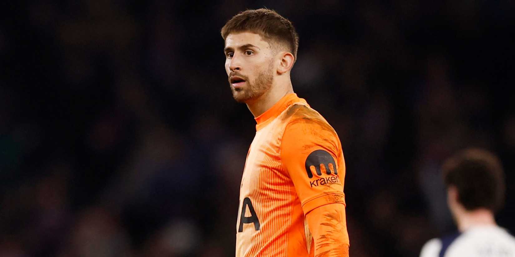 Tottenham Hotspur's Guglielmo Vicario looks dejected after Crystal Palace's Jorgen Strand Larsen scores