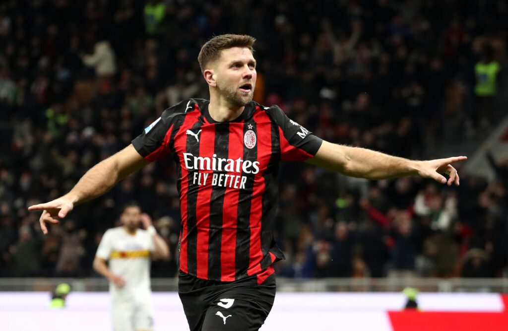 MILAN, ITALY - JANUARY 18: Niclas Fullkrug of AC Milan celebrates scoring his team