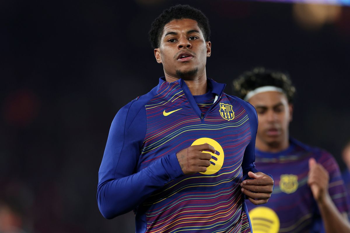 Marcus Rashford of FC Barcelona during the warming up  during the UEFA Champions League  match between FC Barcelona v Atletico Madrid at the Camp Nou on April 8, 2026 in Barcelona Spain.