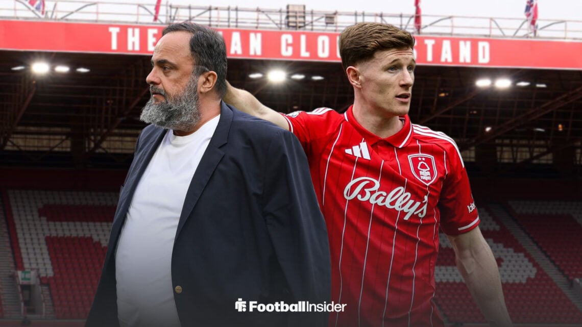 Nottingham Forest owner Evangelos Marinakis alongside Elliot Anderson at the City Ground