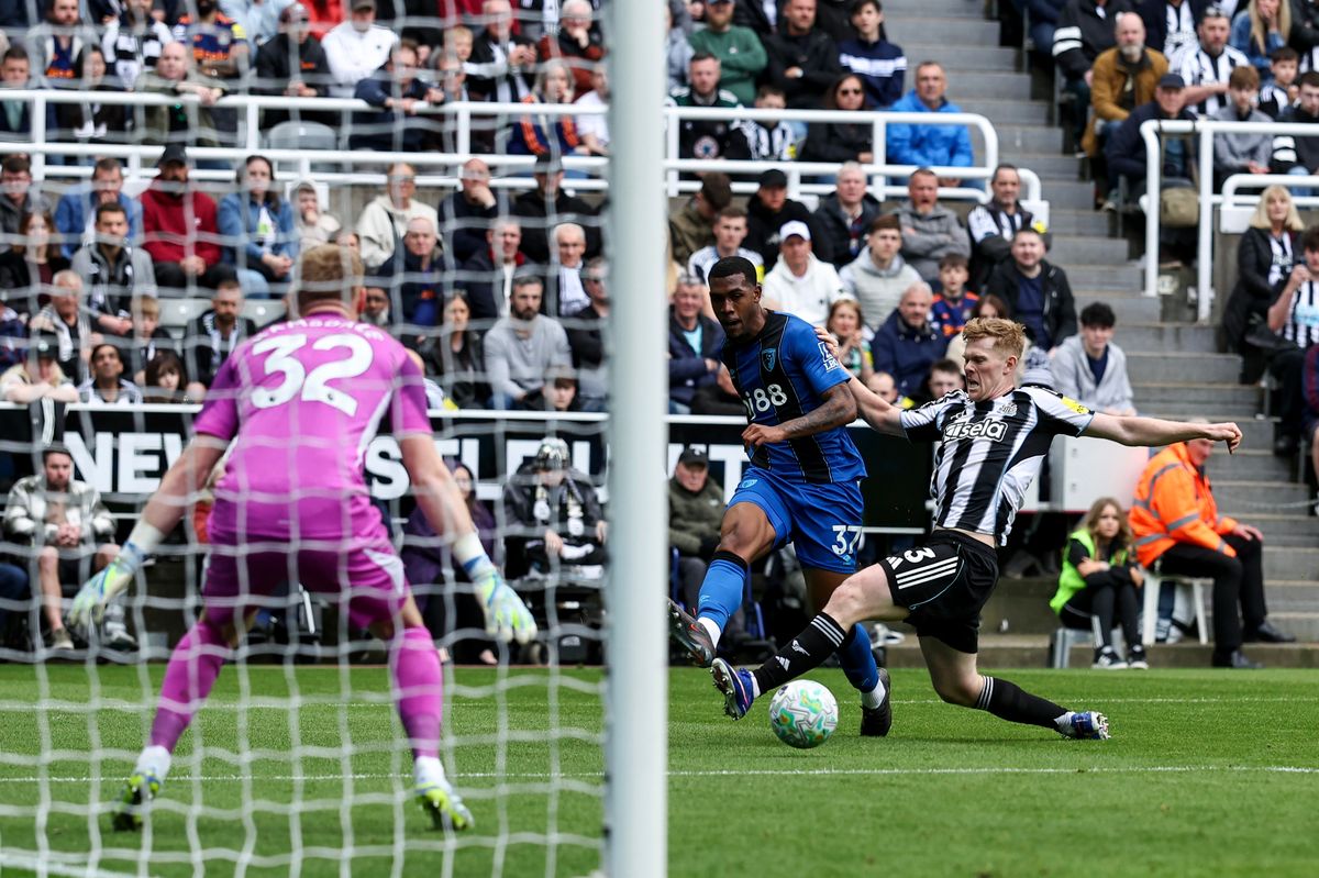 Bournemouth's Rayan crosses the ball for the opening goal against Newcastle United