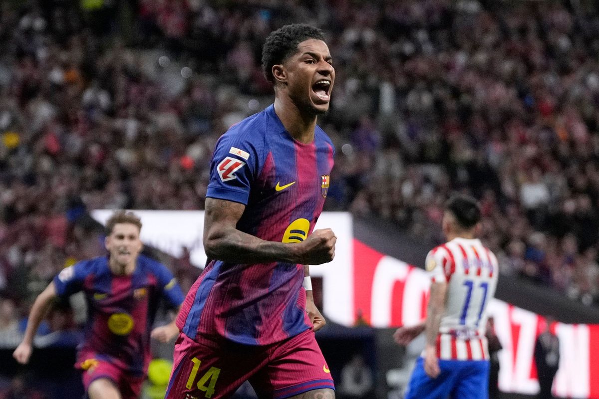 Barcelona's Marcus Rashford celebrates