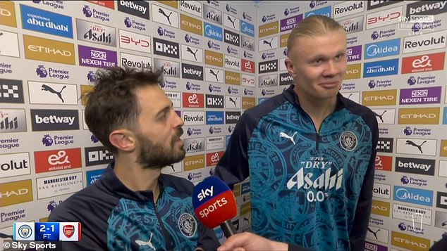Erling Haaland (right) was told off for swearing on Sky Sports in his post-match interview