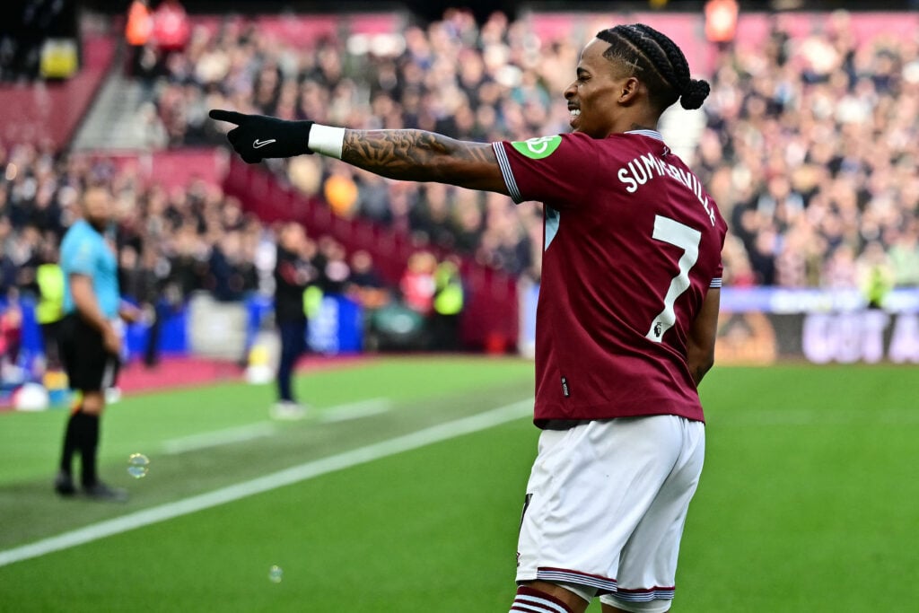 Crysencio Summerville celebrates - TOPSHOT-FBL-ENG-PR-WEST HAM-SUNDERLAND