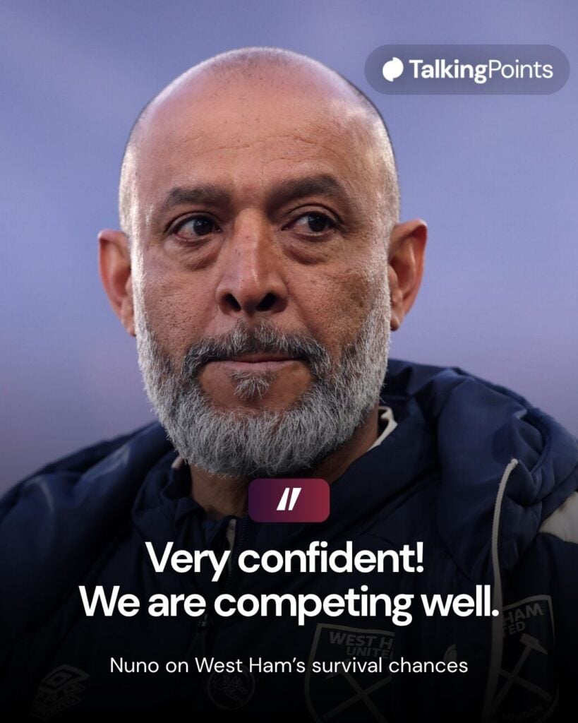 Nuno Espirito Santo, Manager of West Ham United, looks on during the Premier League match between Crystal Palace and West Ham United at Selhurst Park