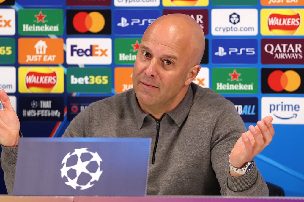 Arne Slot during a Champions League press conference.