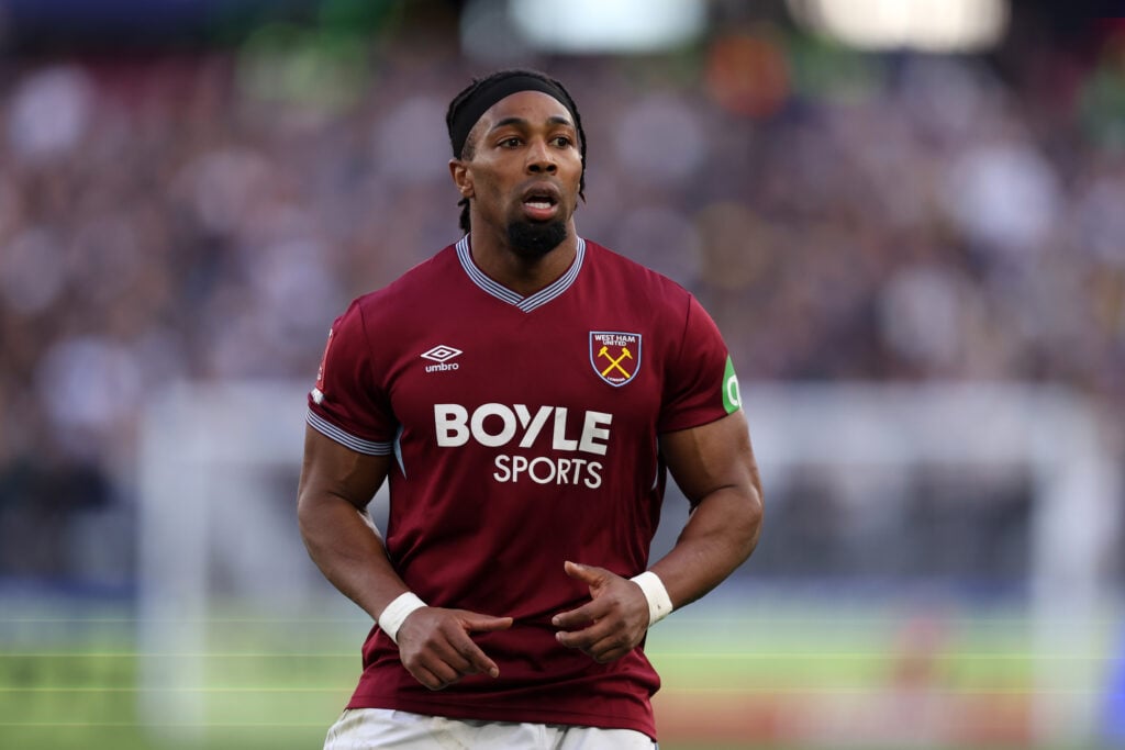 Adama Traore playing for West Ham United against Leeds United.