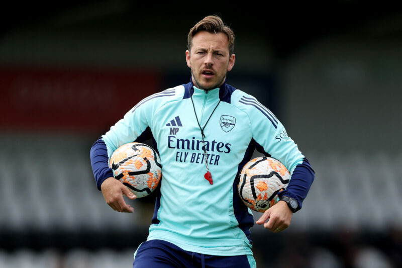 BOREHAMWOOD, ENGLAND - JULY 13: Max Porter, Coach of Arsenal XI, looks on prior to the Pre-Season Friendly match between Boreham Wood and Arsenal X...
