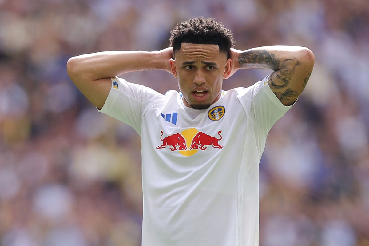 Noah Okafor of Leeds United looks dejected after a missed chance