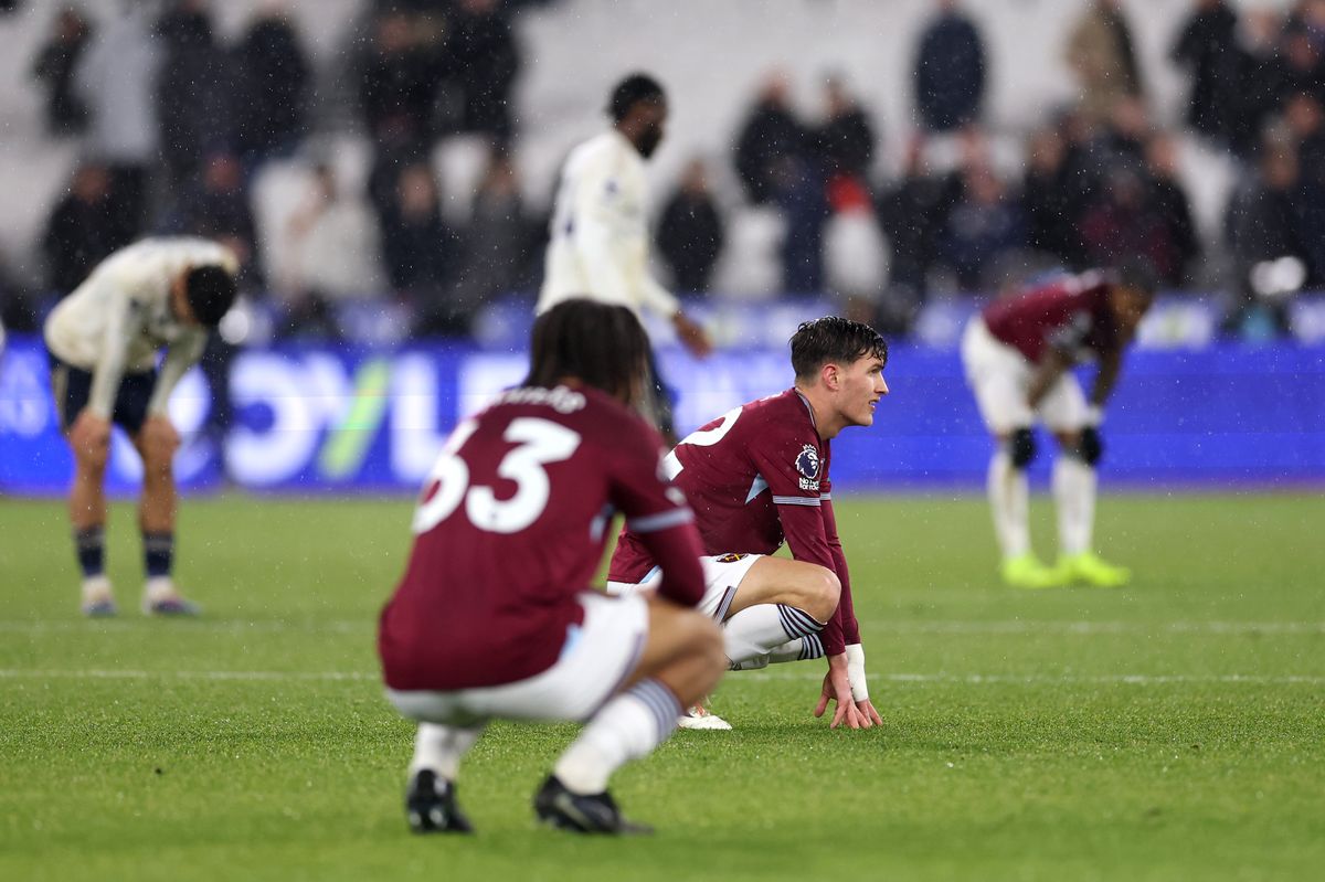 Freddie Potts of West Ham United appears dejected after the Premier League match between West Ham United and Nottingham Forest at London Stadium