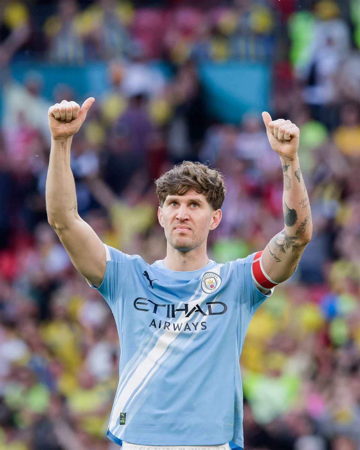 John Stones after the Emirates FA Cup Semi Final match between Manchester City and Southampton. The former Everton defender has announced he will leave Man City in the summer. Photo by Pedro Porru/MB Media/Getty Images