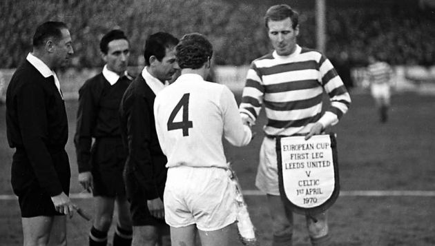 Billy Bremner and Billy McNeill shake hands before the European Cup semi-final first leg at Elland Road, Leeds on 1st April 1970.