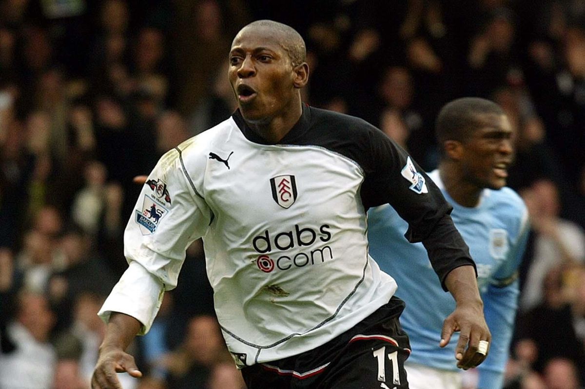 Fulham's Luis Boa Morte (L) celebrates his goal during the Barclays Premiership match against Manchester City at Craven Cottage, London, Saturday April 16, 2005.