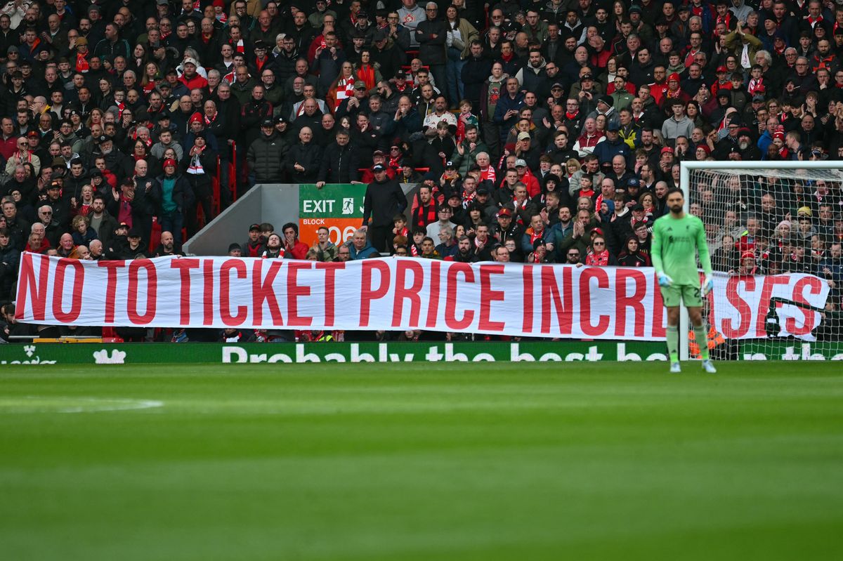 Fans displaying a banner during Liverpool's win over Fulham earlier this month