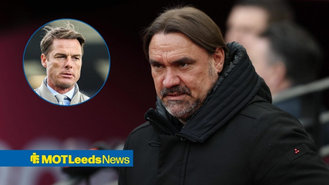 Daniel Farke looking worried with Scott Parker in circular inset