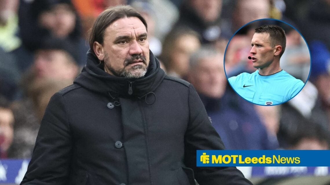 Daniel Farke looking upset on the touchline with Thomas Bramall in circular inset