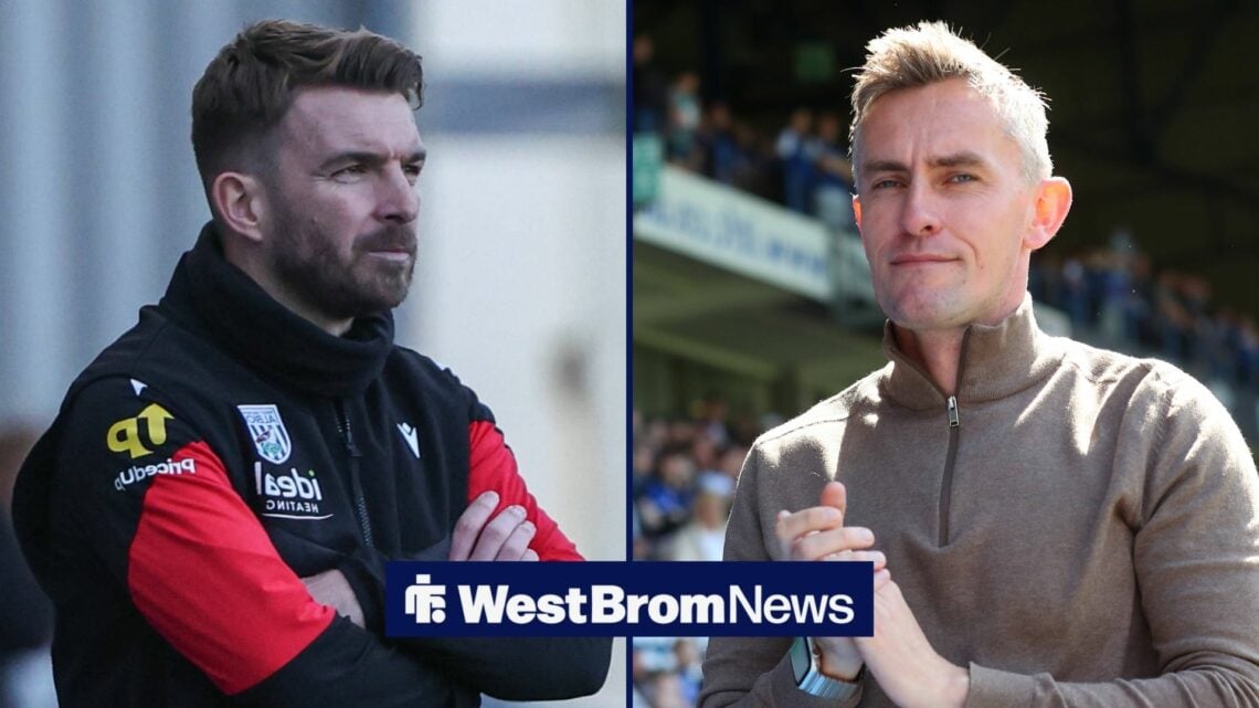 James Morrison on the touchline at West Brom with Kieran McKenna looking on as Ipswich manager