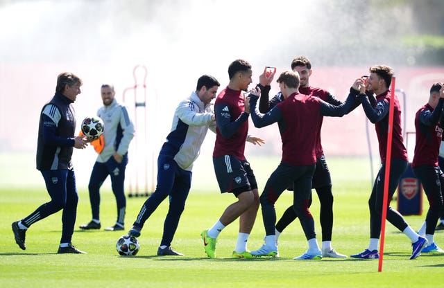 Arsenal in training for their Champions League clash with Sporting Lisbon