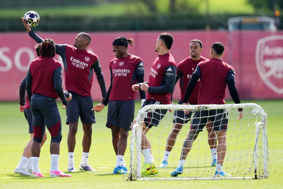 Arsenal players training for Wednesday’s Sporting clash (John Walton/PA)