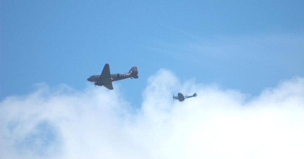 Spitfire and Dakota spotted in the skies over Southampton