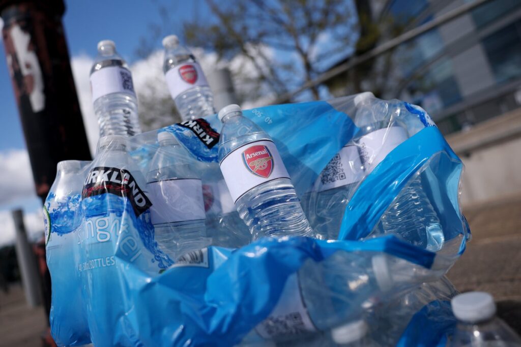 Arsenal water bottles sold outside Etihad ahead of crunch Man City clash