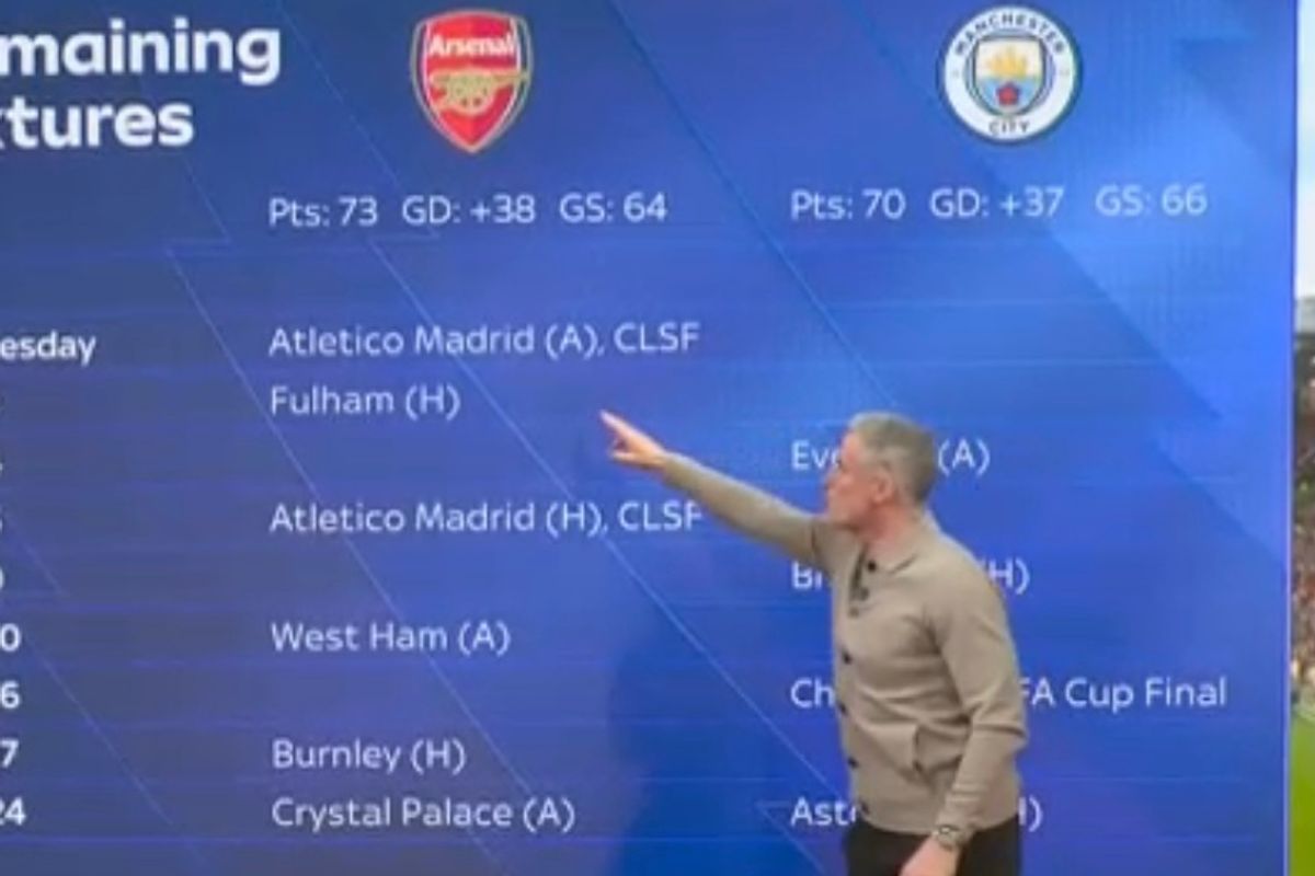 Jamie Carragher pointing to Arsenal's fixtures in the Sky Sports studio