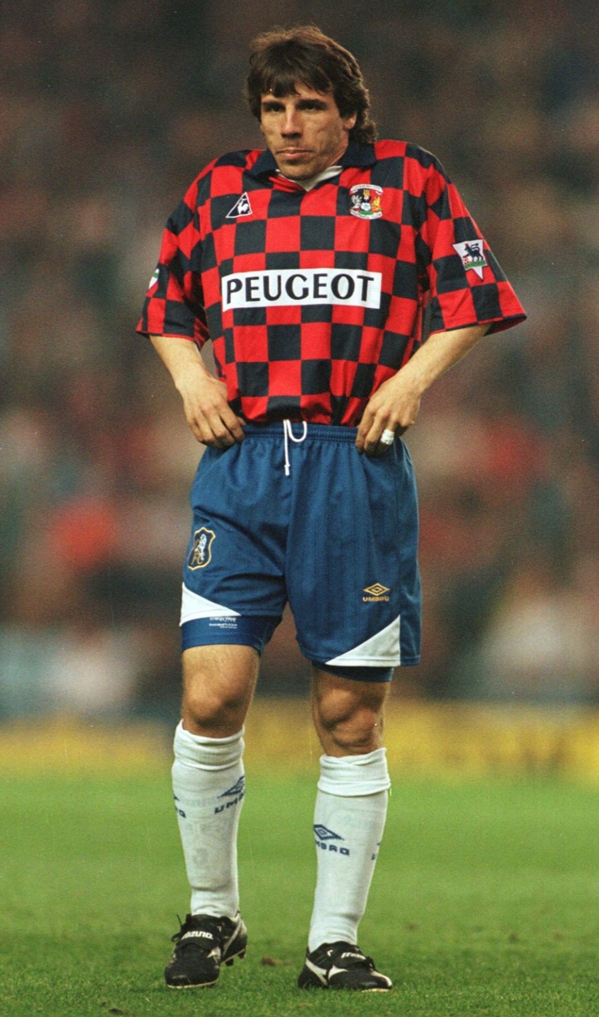 Gianfranco Zola wearing a Coventry away shirt 