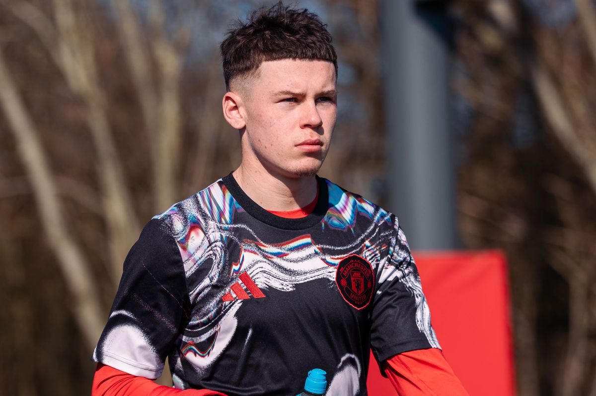 Kai Rooney of Manchester United looks on during the U18 Premier League Cup match between Manchester United U18s & West Ham United U18s at Carrington Training Ground on March 4, 2026 in Manchester, England. 