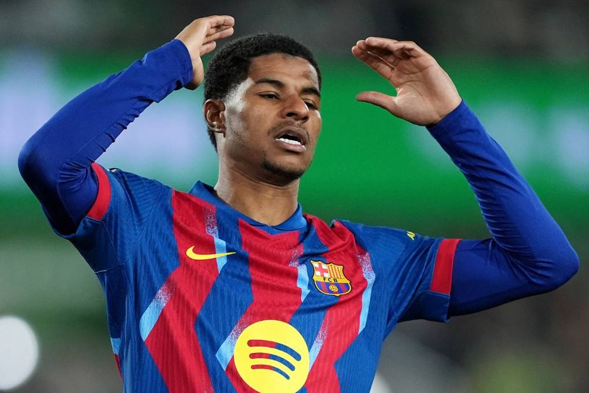 Marcus Rashford reacts while playing for Barcelona
