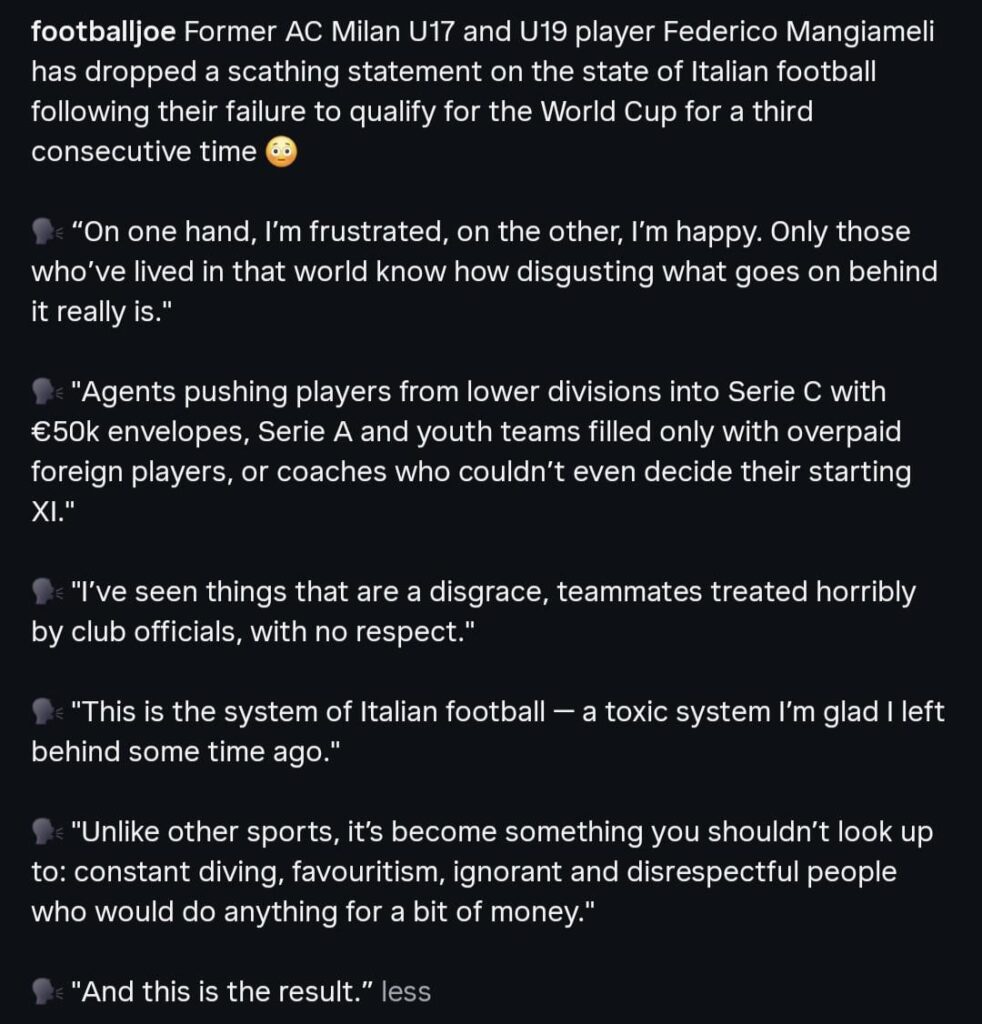 State of Italian Football. Another side of the issues with Italian football not discussed often enough.