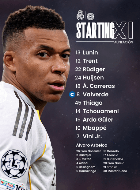 Starting XI vs Bayern Munich (UCL QFs- 1st leg)