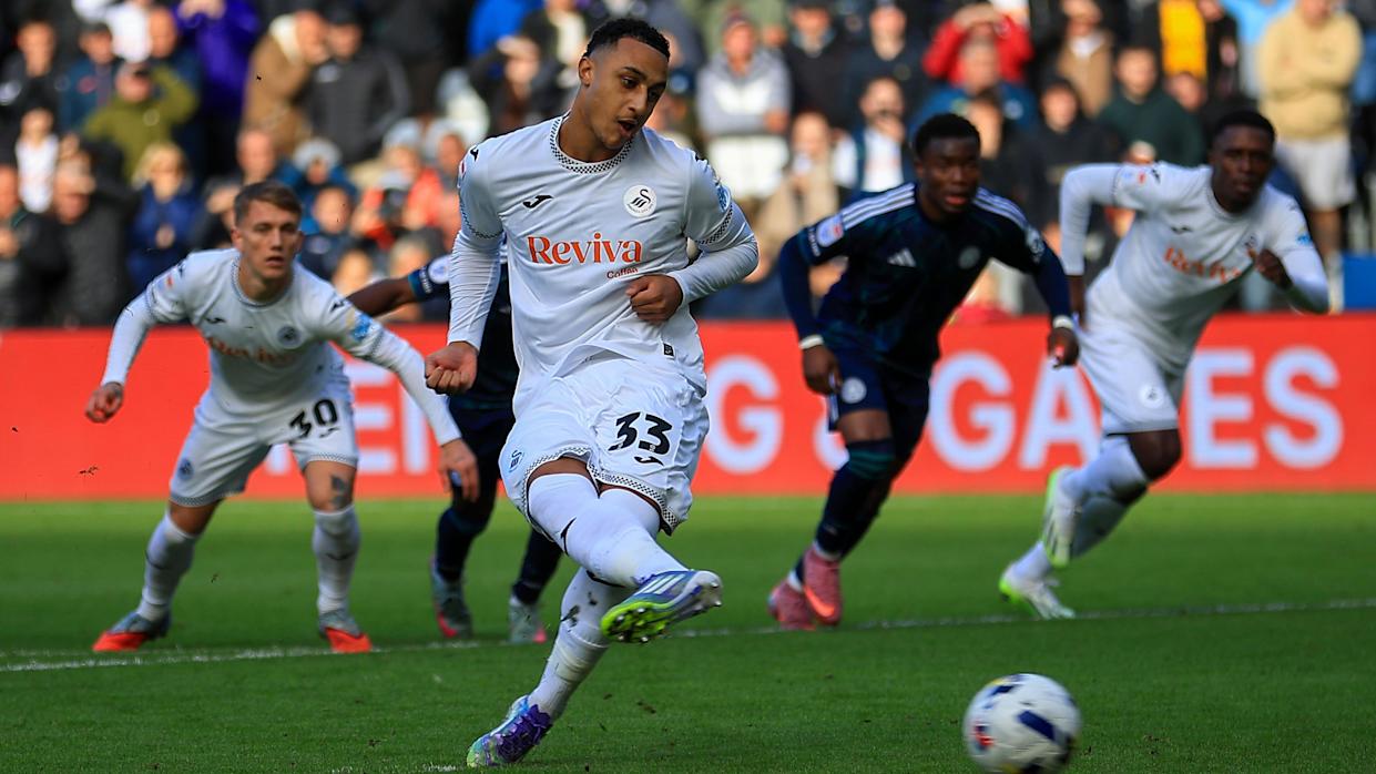 Swansea lost 3-1 at home to Leicester in October despite Adam Idah's penalty