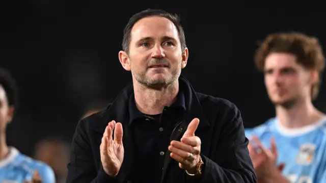 Coventry boss Frank Lampard claps at full-time