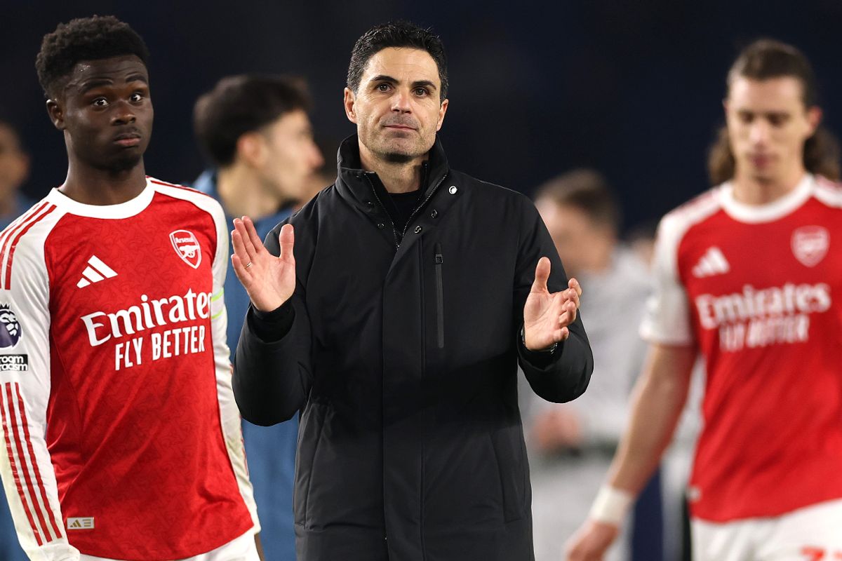 Bukayo Saka of Arsenal and Mikel Arteta, Manager of Arsenal react following the Premier League match between Brighton & Hove Albion and Arsenal at Amex Stadium