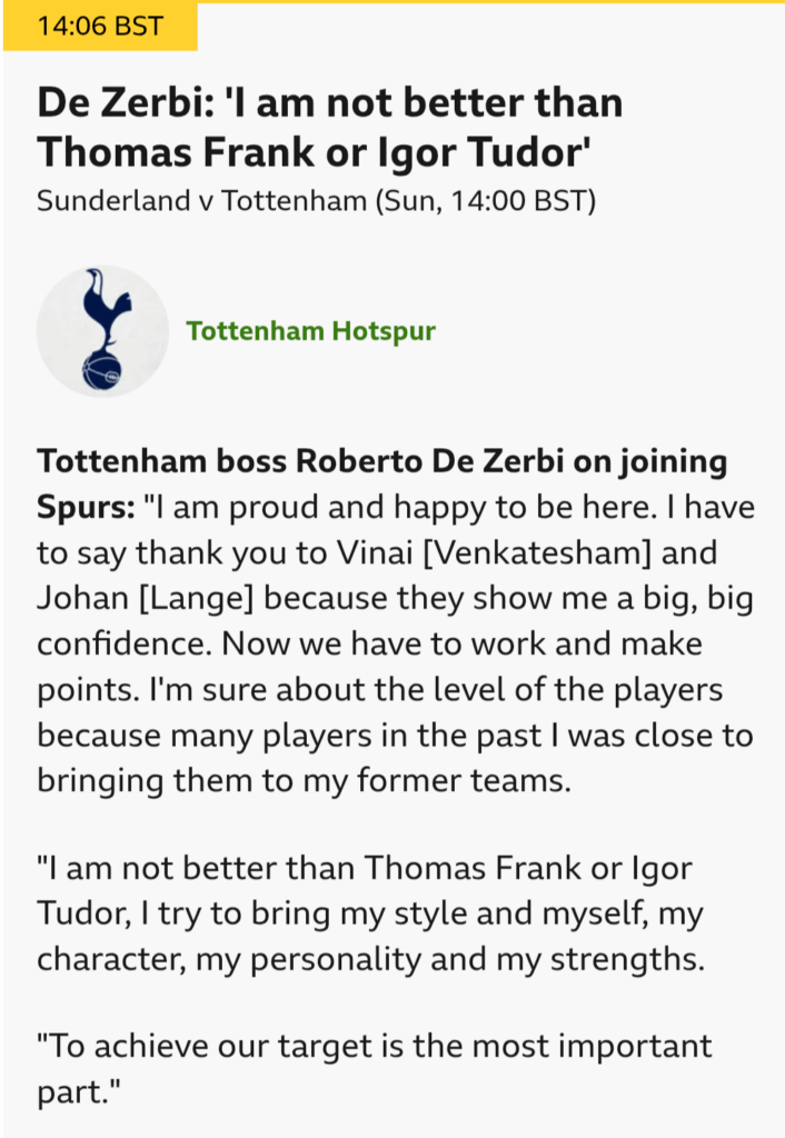 Yes you are Roberto. You have to be. At least he didn't say we will lose football matches