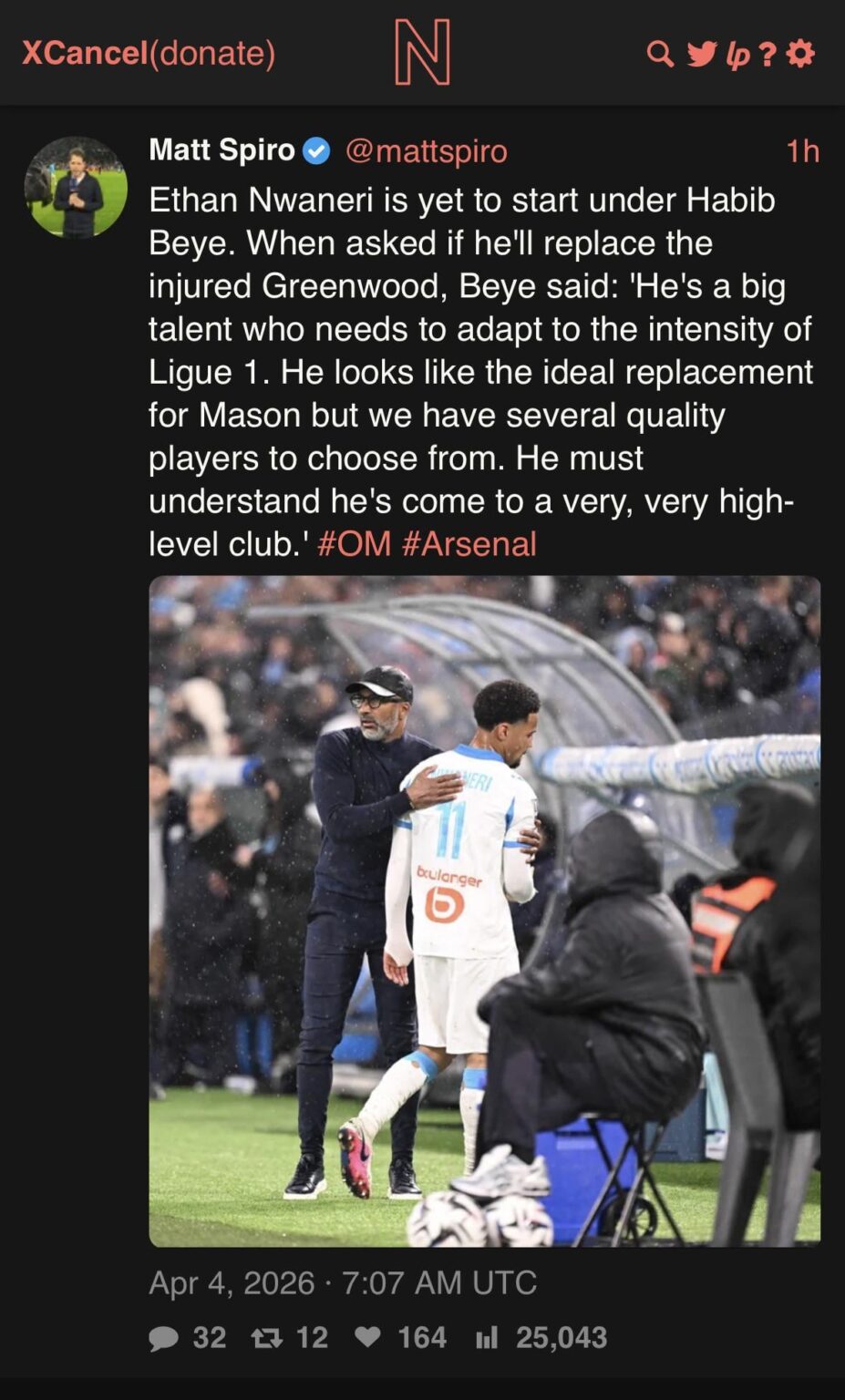 [Matt Spiro] Marseille coach Habib Beye speaks about Ethan Nwaneri & his place in the team whilst Mason Greenwood is injured