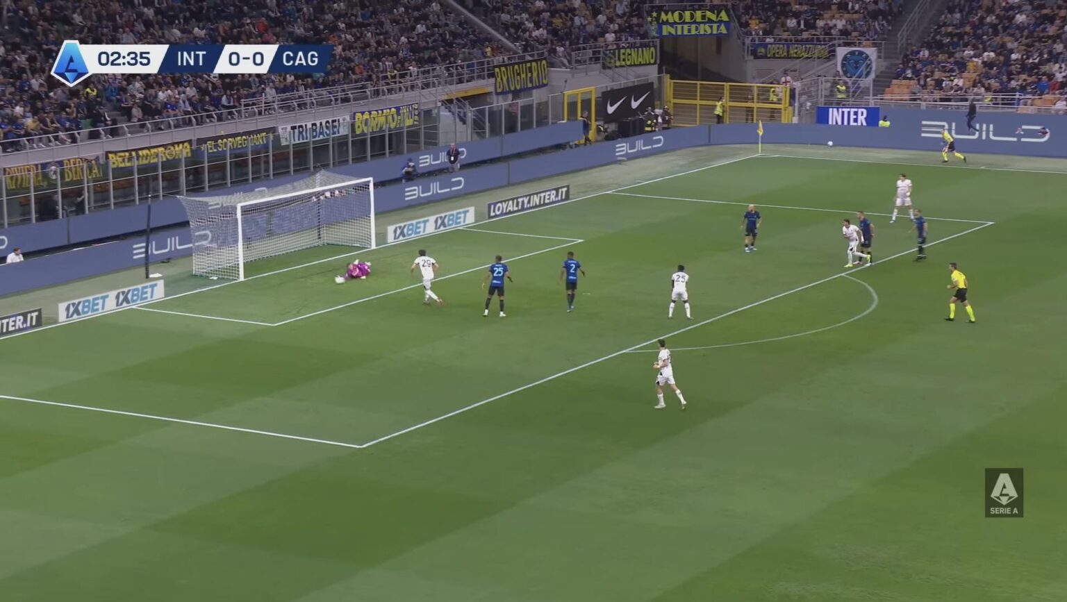 Current Sommer saves this straight into the path of the striker for a tap in.