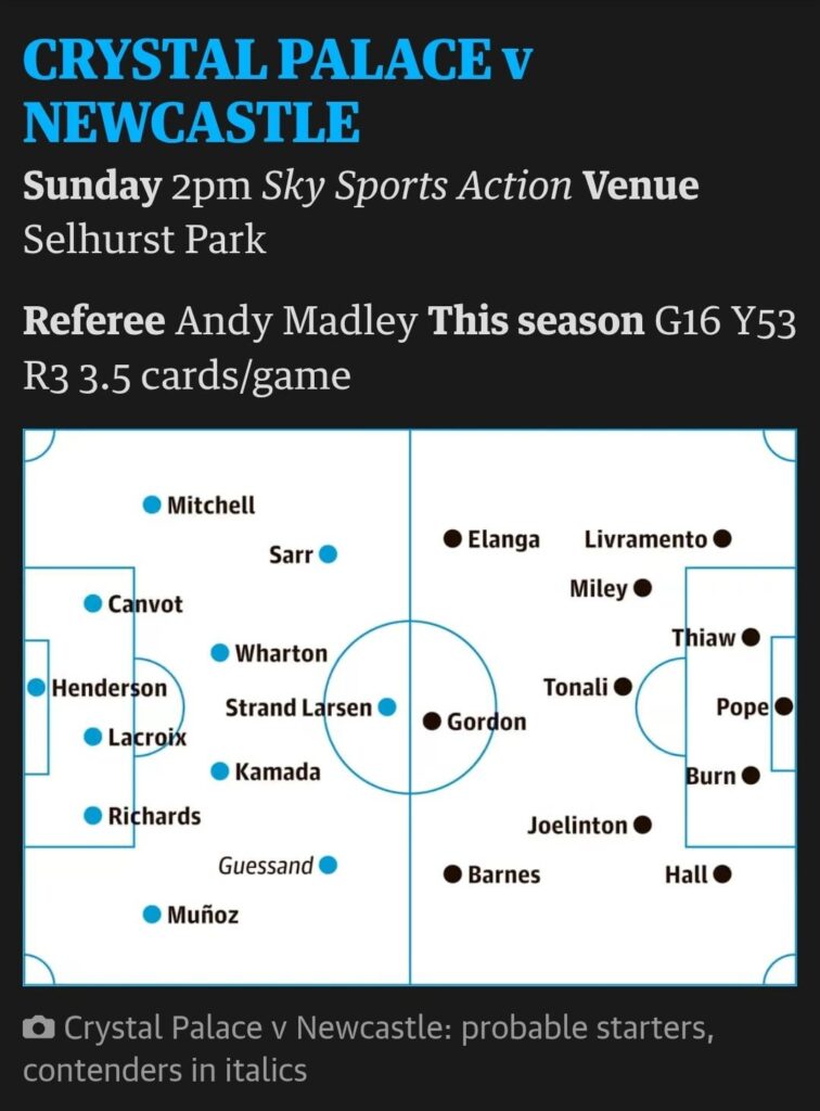 Predicted line up for the weekend from the Guardian