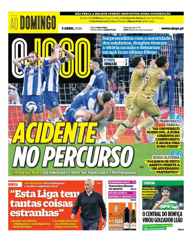 Capas dos jornais desportivos portugueses deste Domingo 5 Abril.